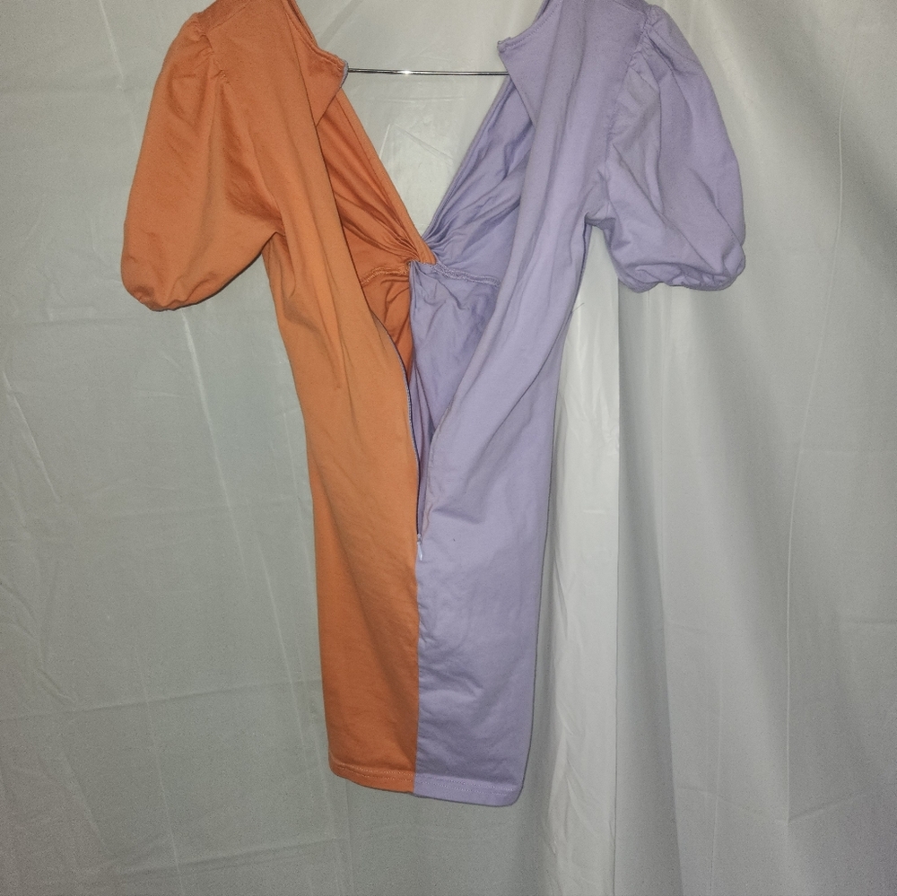 Two-Tone Purple and Orange Mini Dress - Picture 10 of 15